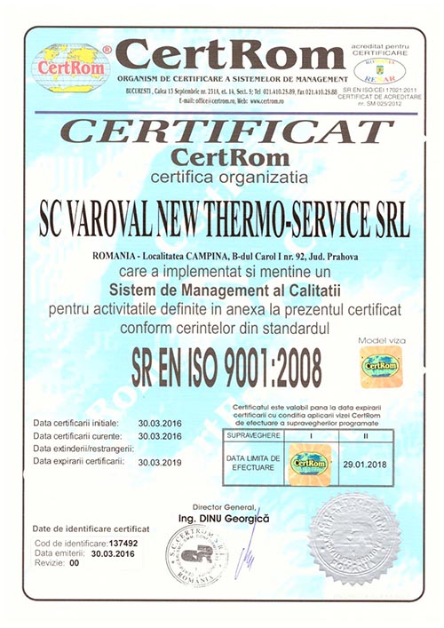 Certificat ISO 9001 Varoval