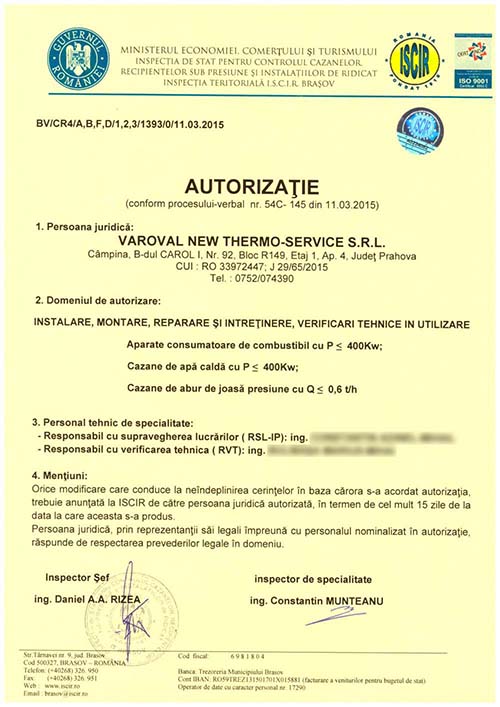 Autorizație ISCIR PT A1 2010